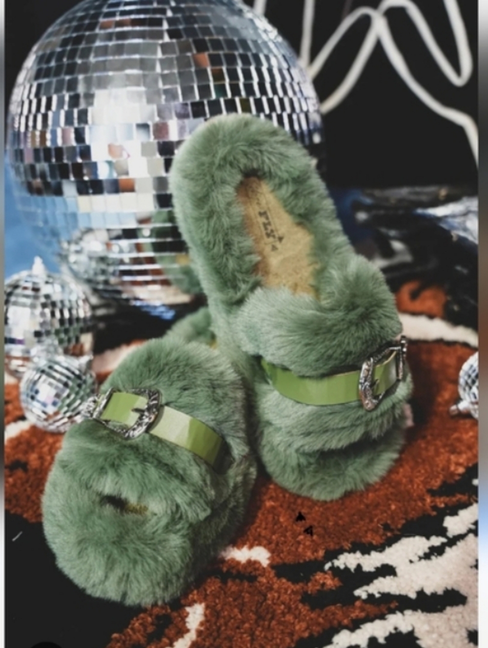Plush Green Slide Slippers